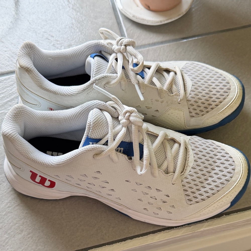 Wilson White Tennis Shoes with Blue Accents